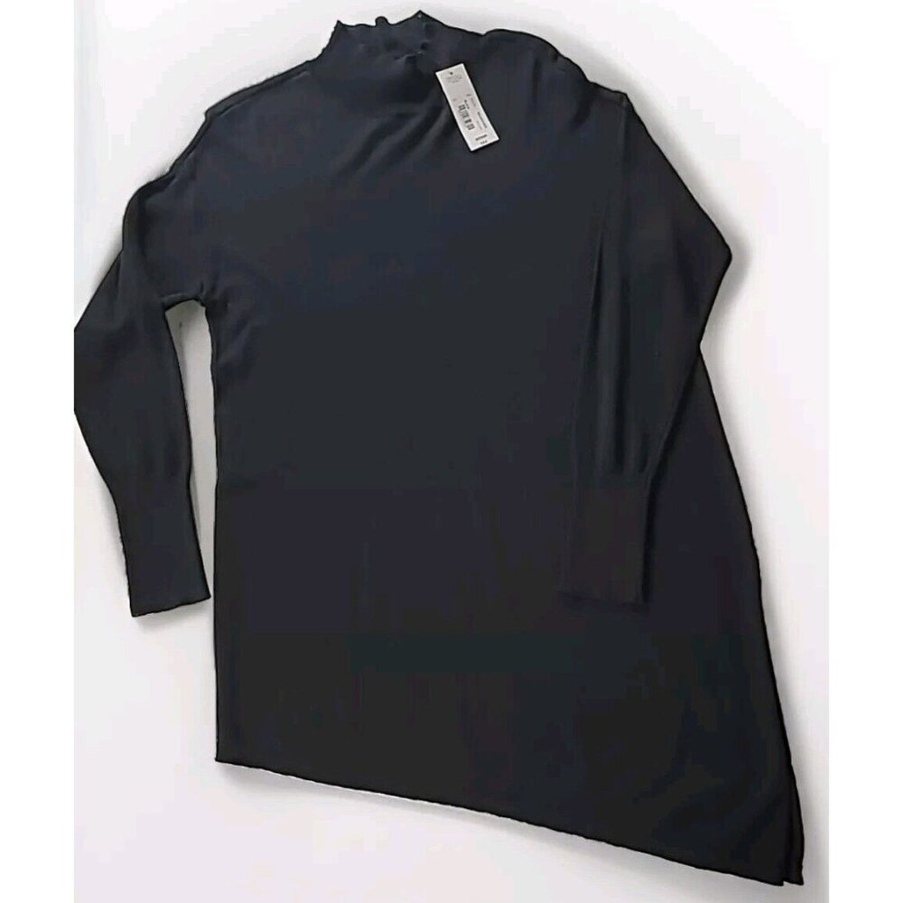 Worthington Long Tunic Sweater Sz M Black Slanted Asymmetrical Hem Long Sleeve